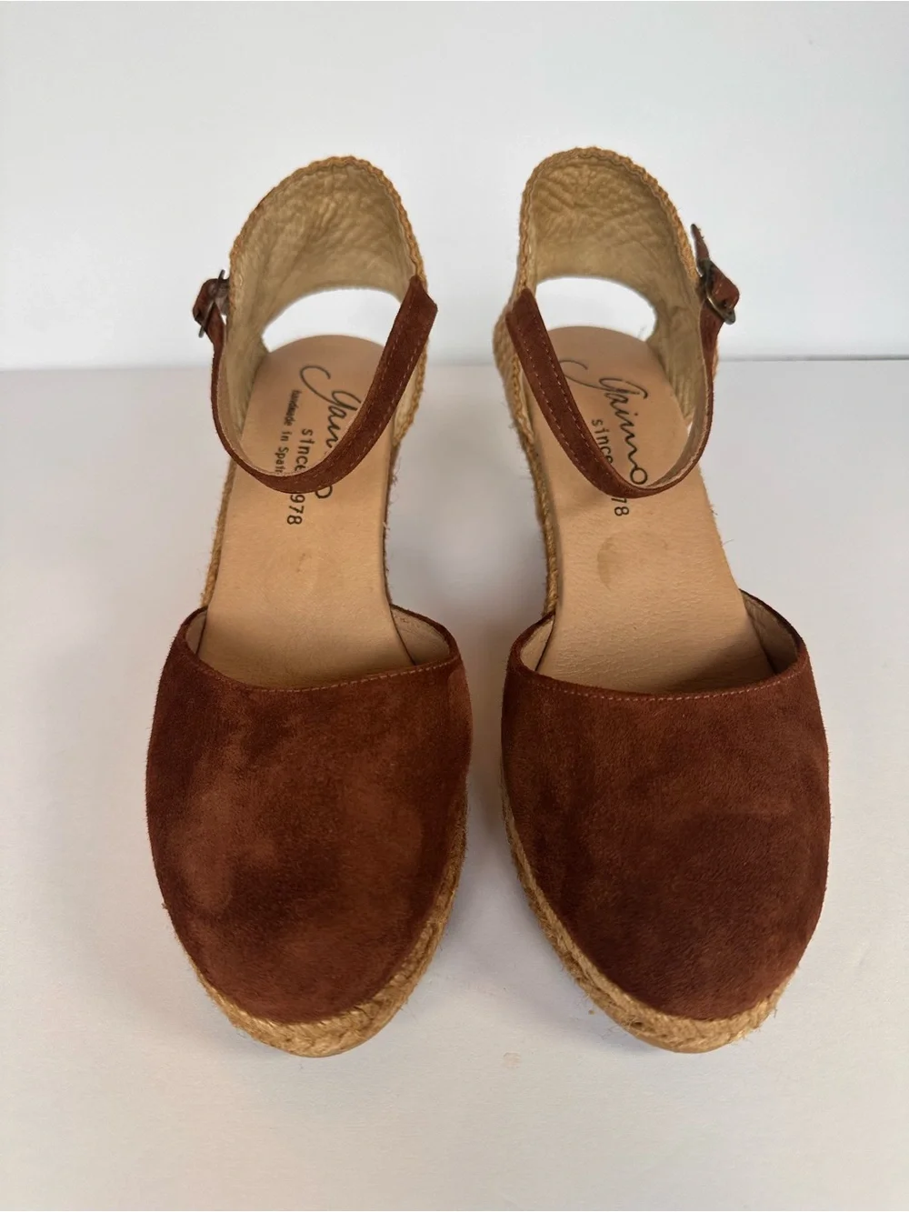 Gaimo Suede Closed Toe Espadrille Wedge Sandals Brown Ankle Strap Spain 39